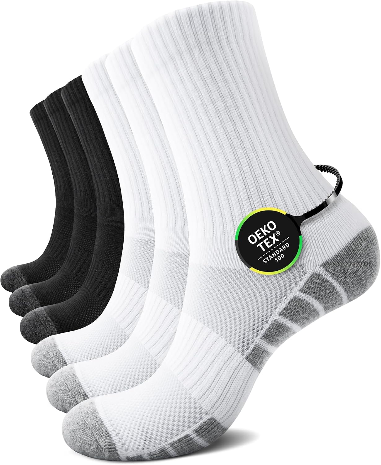Detalle de TUUHAW 6 Paar Tennissocken aus Baumwolle (Herren & Damen) – atmungsaktive Sport-, Lauf- und Wandersocken in Schwarz, Weiß & Grau