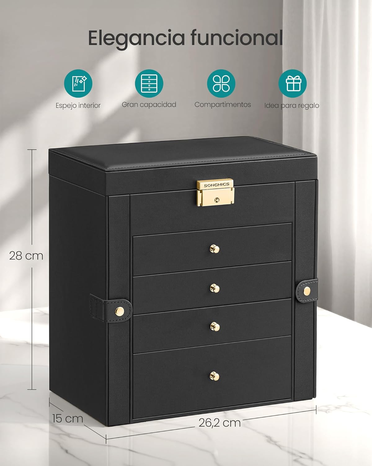 Detalle de SONGMICS joyero de 5 niveles con cerradura