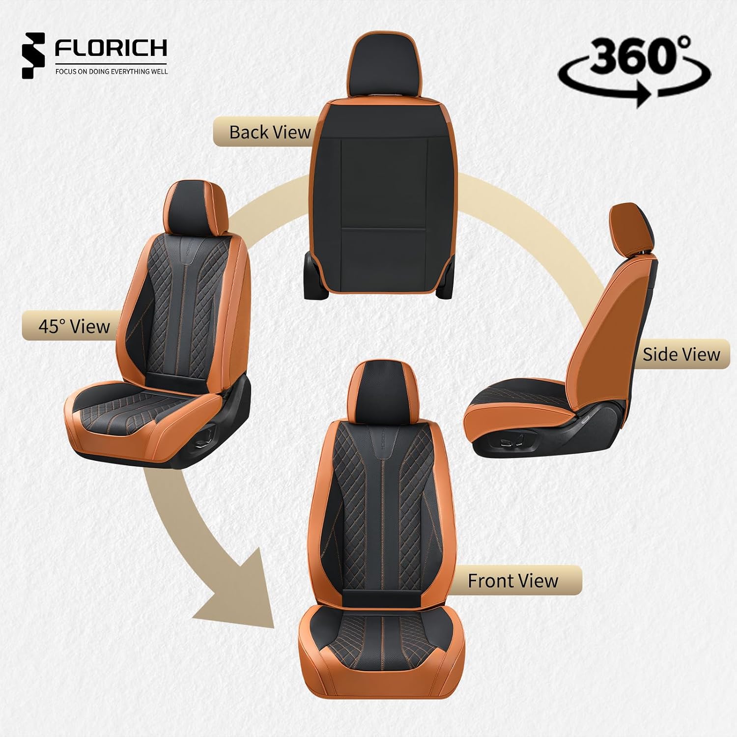 Detalle de FLORICH Leather Seat Covers for Cars (Front) – Waterproof Faux Leather, Universal Fit, Brown & Black