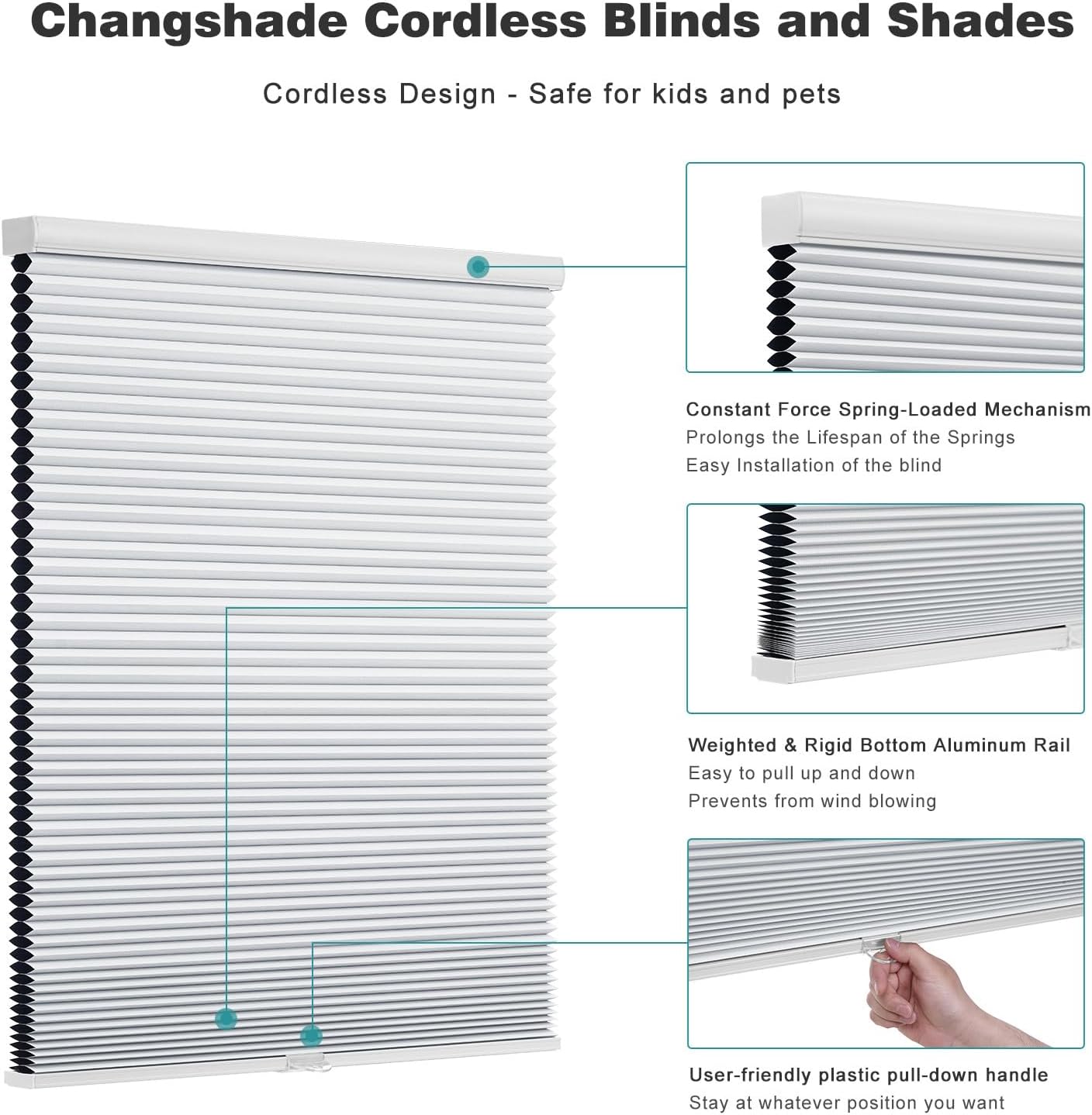 Thumbnail 2 de Changshade Cordless Cellular Shades, Blackout Honeycomb, 27.5" W x 72" H, White