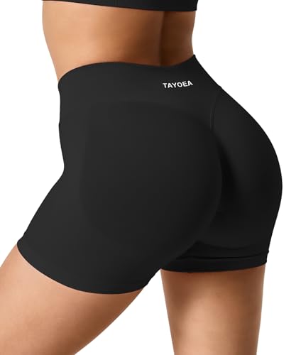 Detalle de TAYOEA Sport Shorts Damen – Kurze nahtlose Push-Up Hose mit Po-Lift in Schwarz, XL