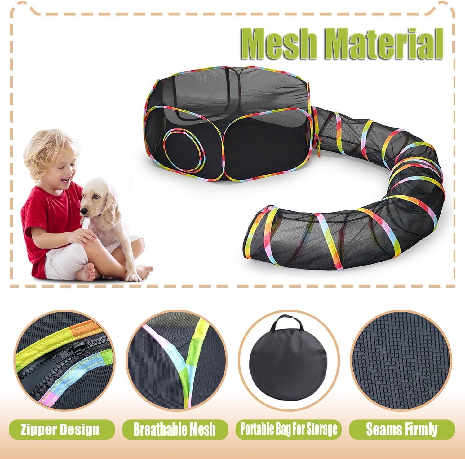 Detalle 2 de Cat Tunnel 2-in-1 Rainbow Collapsible Outdoor Play
