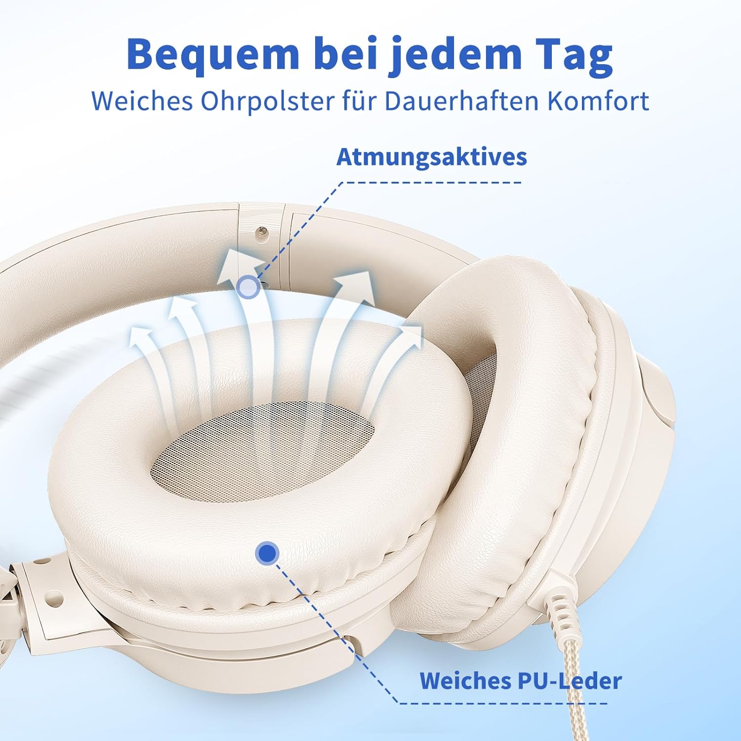 Detalle de Kopfhörer mit Kabel und Mikrofon, Over-Ear, 3,5 mm, faltbar – 1,5 m Nylonkabel