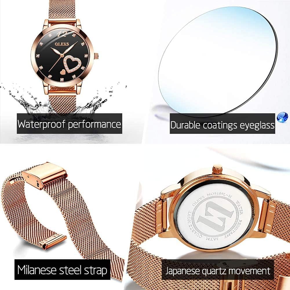 Thumbnail 5 de OLEVS Damenuhr Roségold mit Herz-Diamant Zifferblatt, Quarzwerk & 30 m wasserdichtes Armband-Set