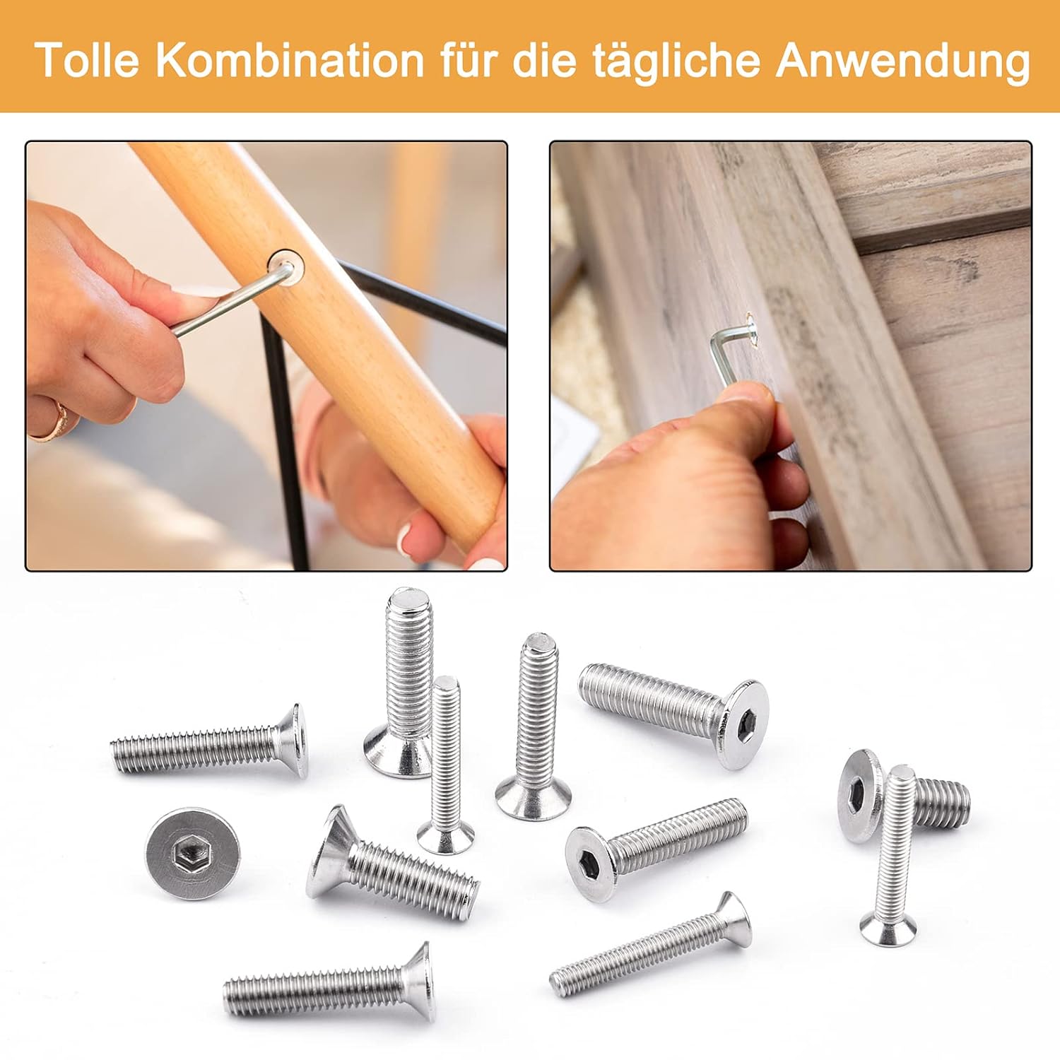 Thumbnail 3 de VIGRUE 1120PCS M3–M6 Senkkopfschrauben, Innensechskant, A2-70 Edelstahl, Inklusive Muttern, Unterlegscheiben & Aufbewahrungsbox