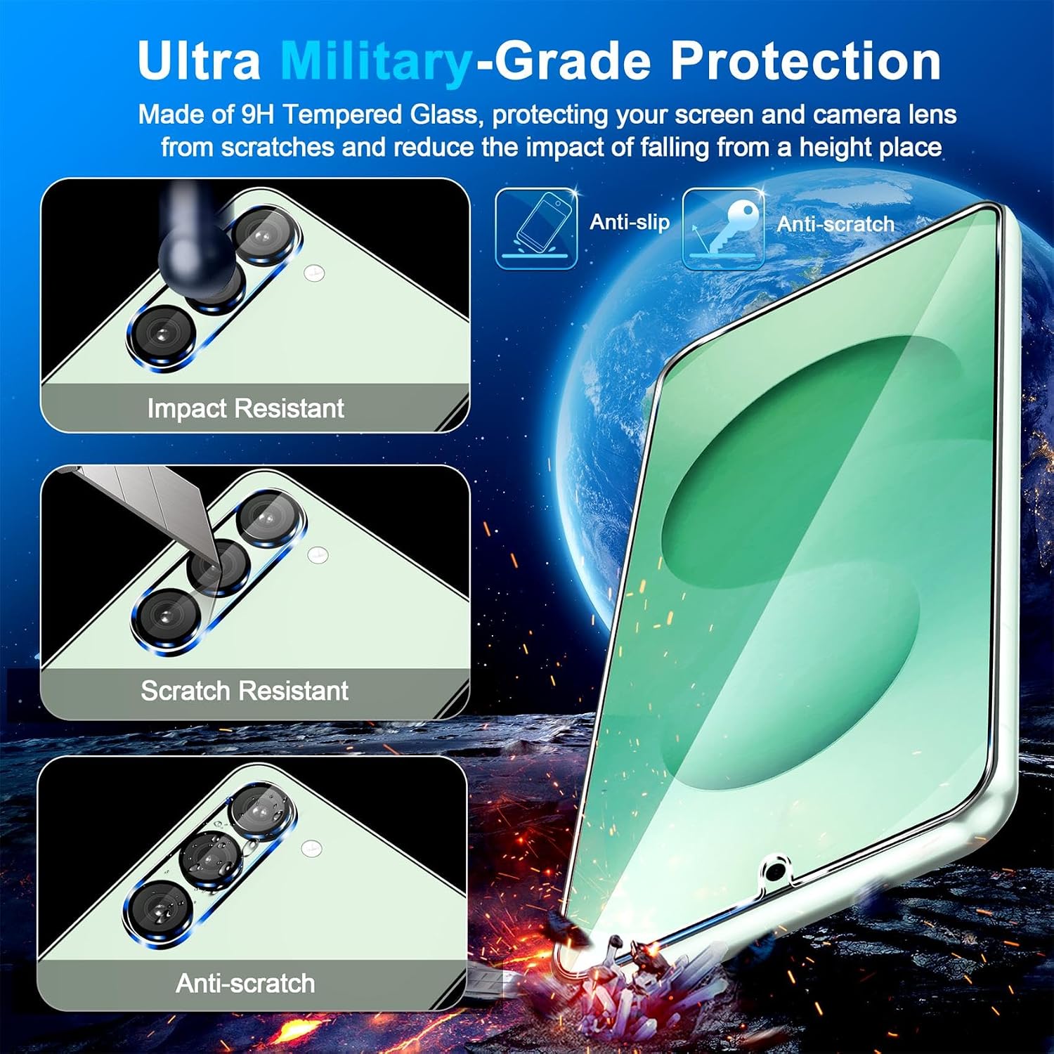 Detalle de firtstnow 3 Pack Tempered Glass + 3 Pack Camera Lens Protector for Samsung Galaxy S25 Plus (6.7")