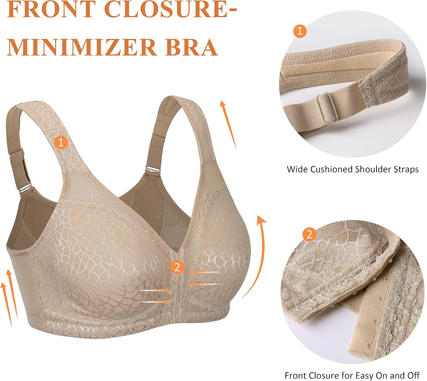 Thumbnail 4 de DotVol Women's Full Figure Front Closure Wirefree Jacquard Back Support Posture Bra