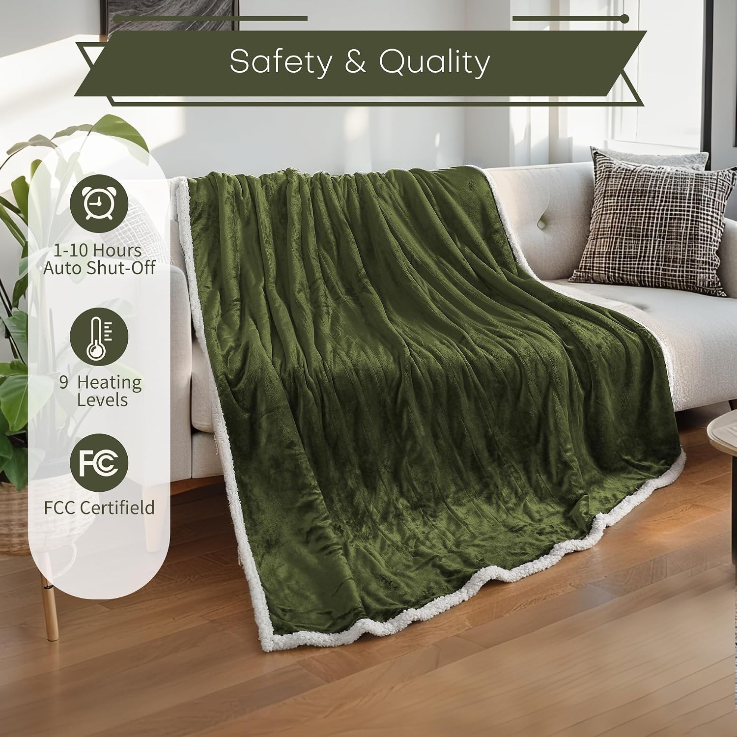 Thumbnail 2 de Olive Green Electric Heated Blanket 72"x84"
