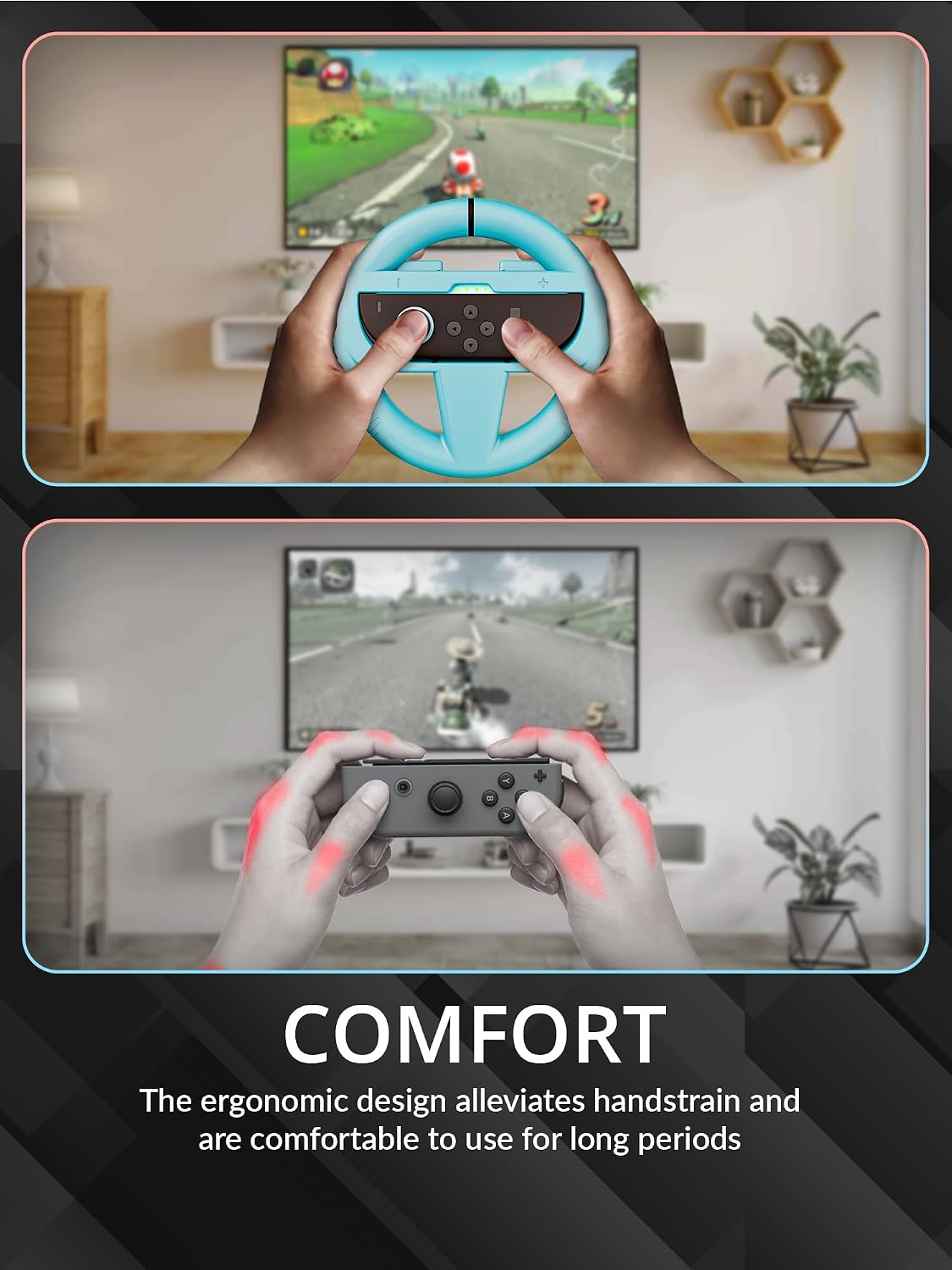 Detalle 2 de Orzly Racing Steering Wheels Party Pack (4 Joy-Con attachments) for Switch 2 (2025)