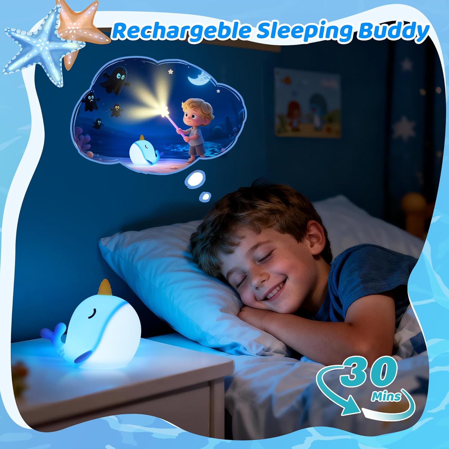 Detalle 2 de OkiyiD Narwhal Lamp Blue Night Light