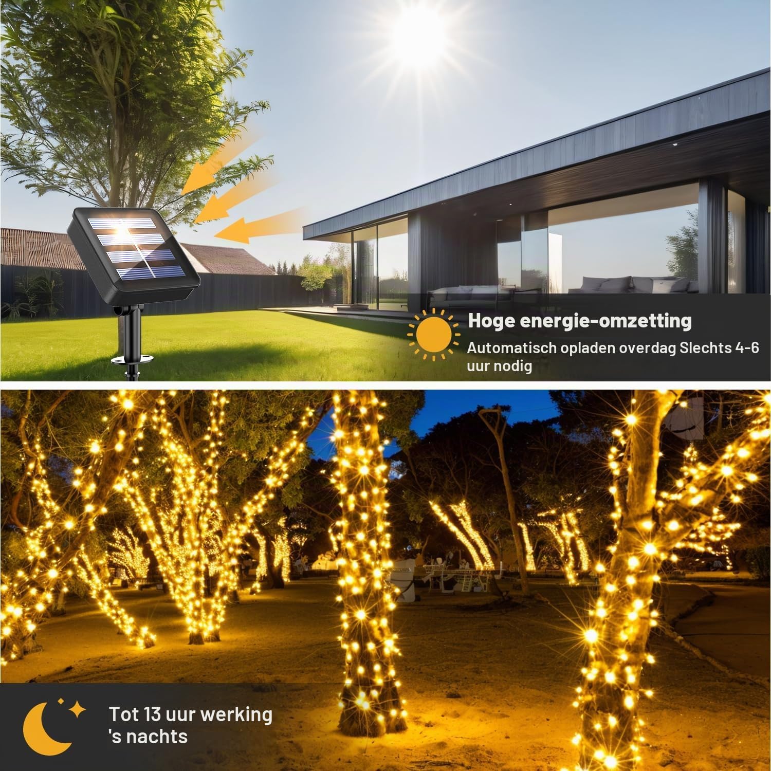 Detalle de Electight DESLA5-10M zonnelichtsnoer van 10 meter met 100 leds, 8 standen en IP65