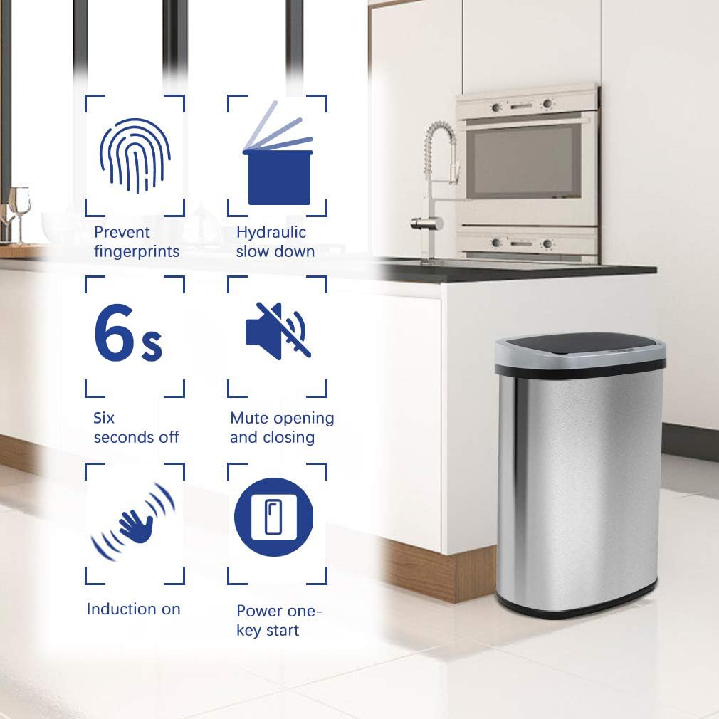 Thumbnail 2 de BestOffice 13 Gallon Touchless Trash Can