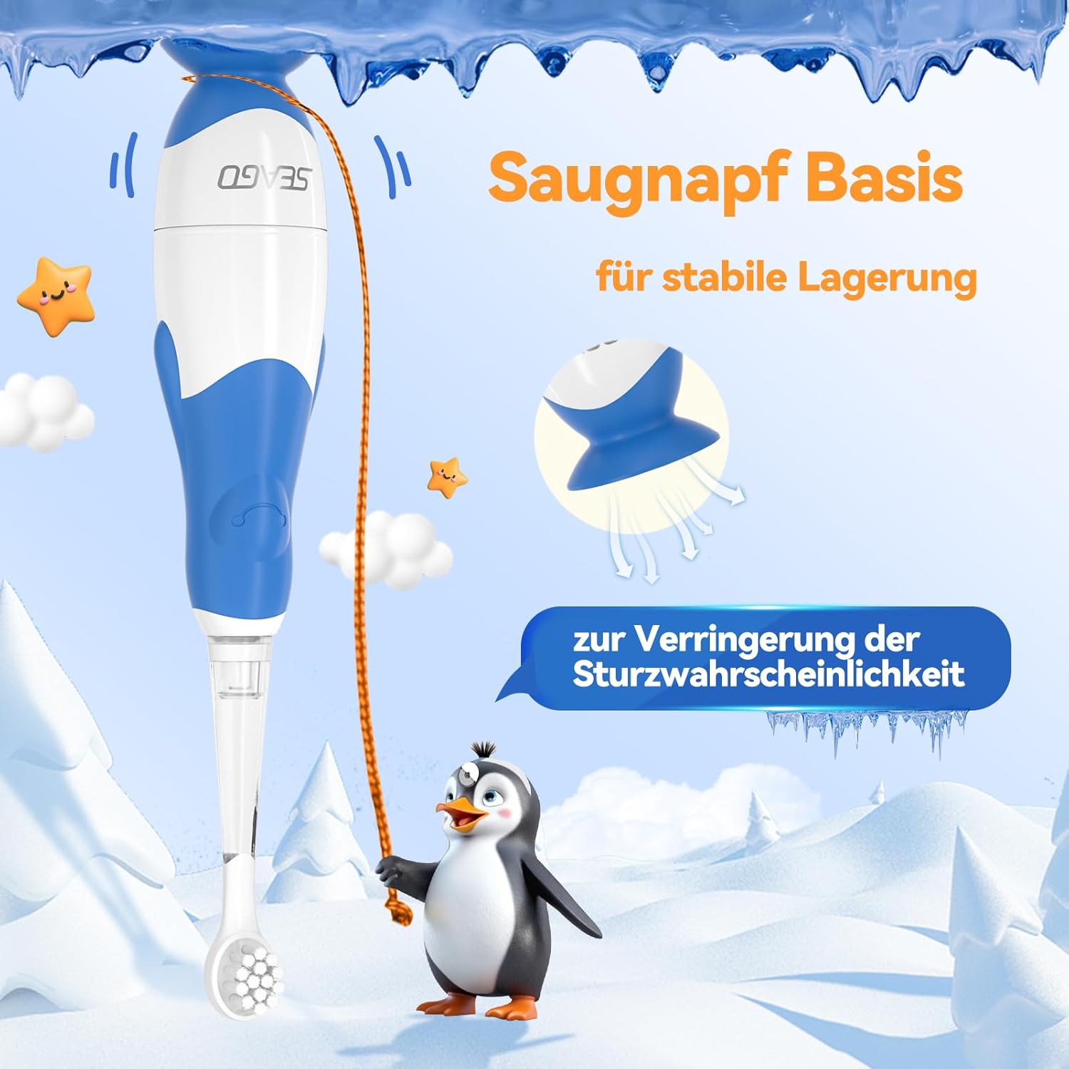 Thumbnail 3 de Seago SG513 Kinder-Elektrische Zahnbürste (0–3 Jahre) mit LED-Licht, weicher gummierter Rundbürste & IPX7