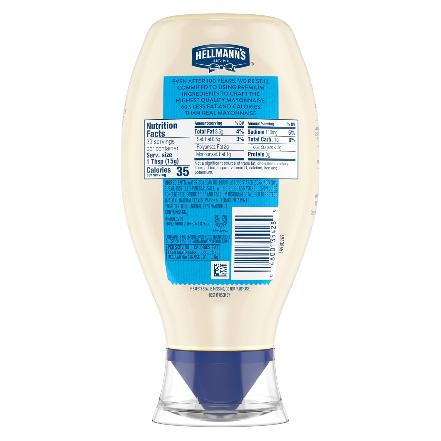 Detalle 2 de Hellmann's 10048001005942 Light Mayonnaise, 20 oz Squeeze, 3-Pack