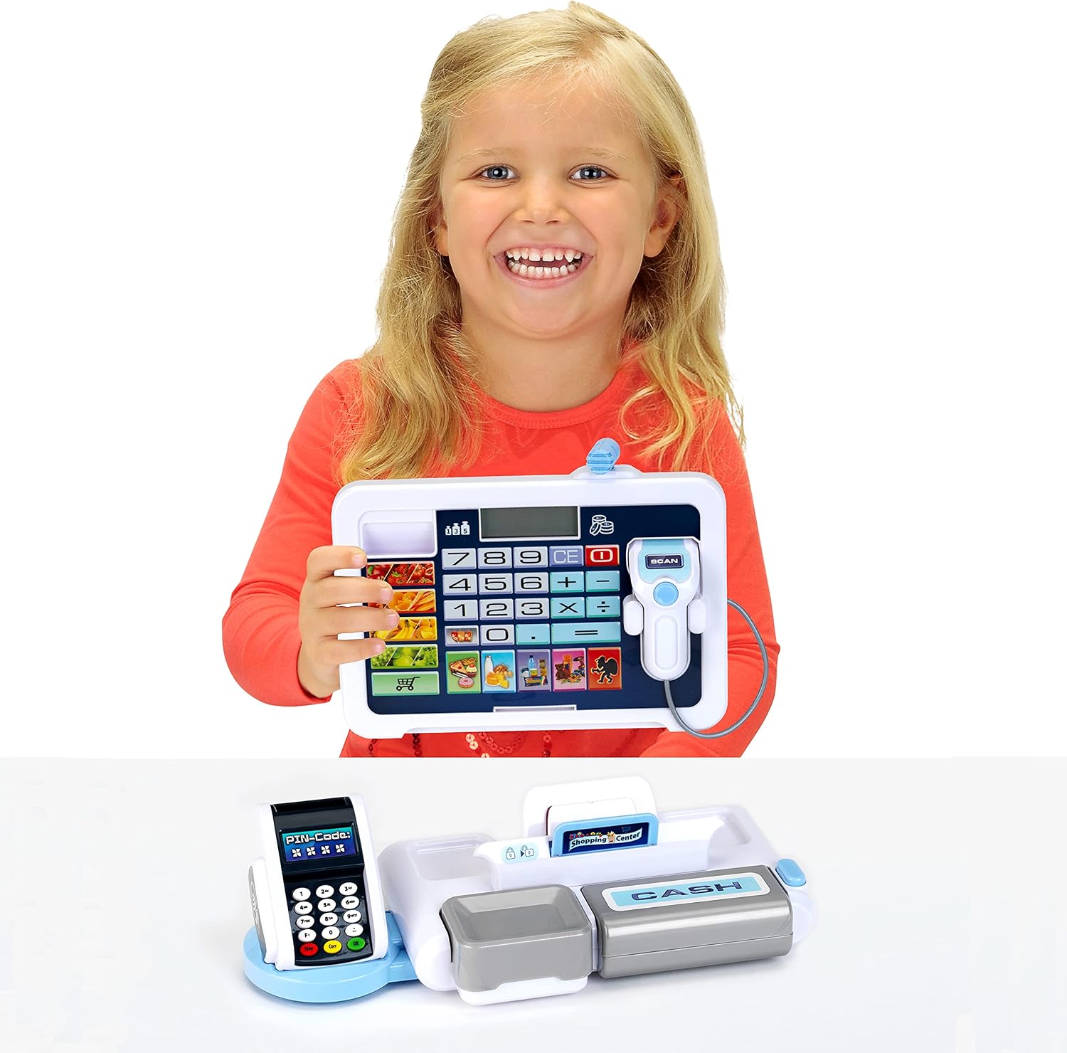 Detalle de Theo Klein 9324 Caisse enregistreuse électronique avec écran amovible et accessoires — jeu de rôle pour enfants