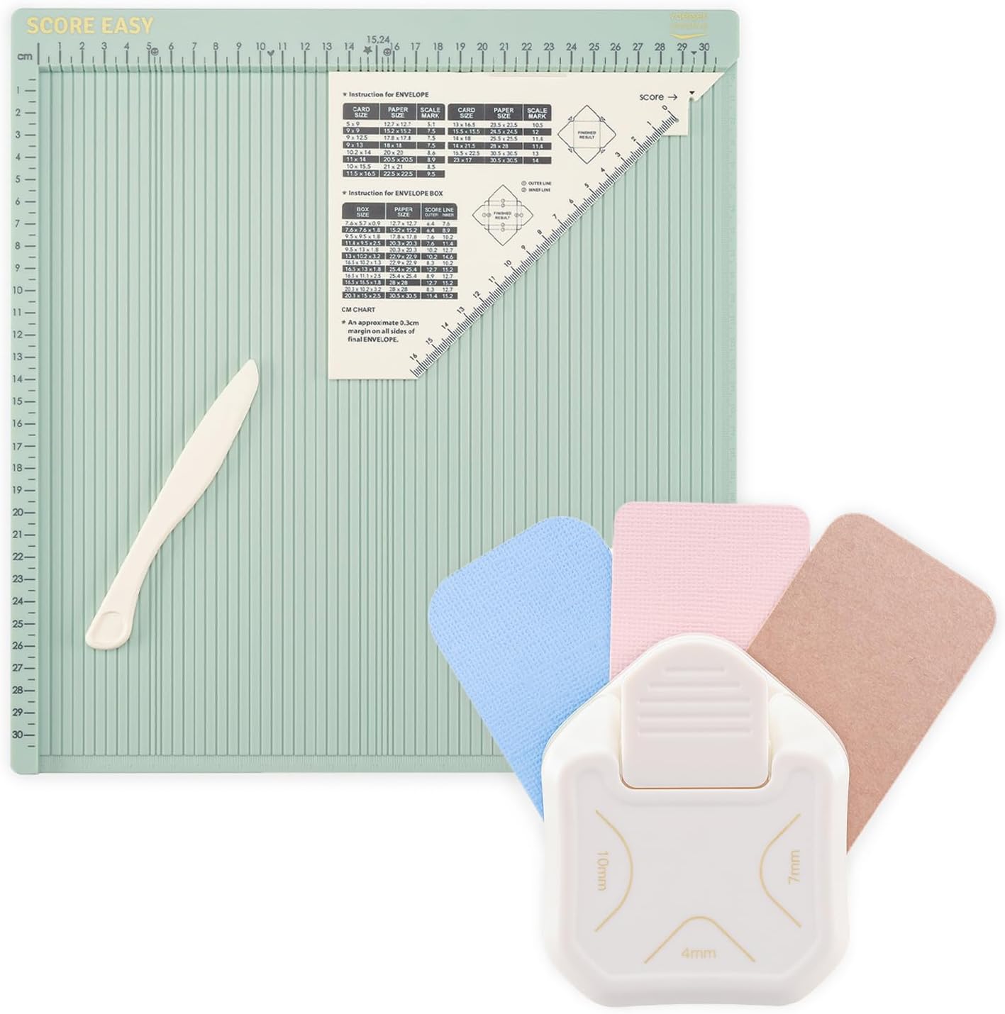 Detalle de Vaessen Creative Plaque de Rainurage Score Easy 30,5 x 30,5 cm + Arrondisseur d’Angle 3-en-1 – Kit Scrapbooking