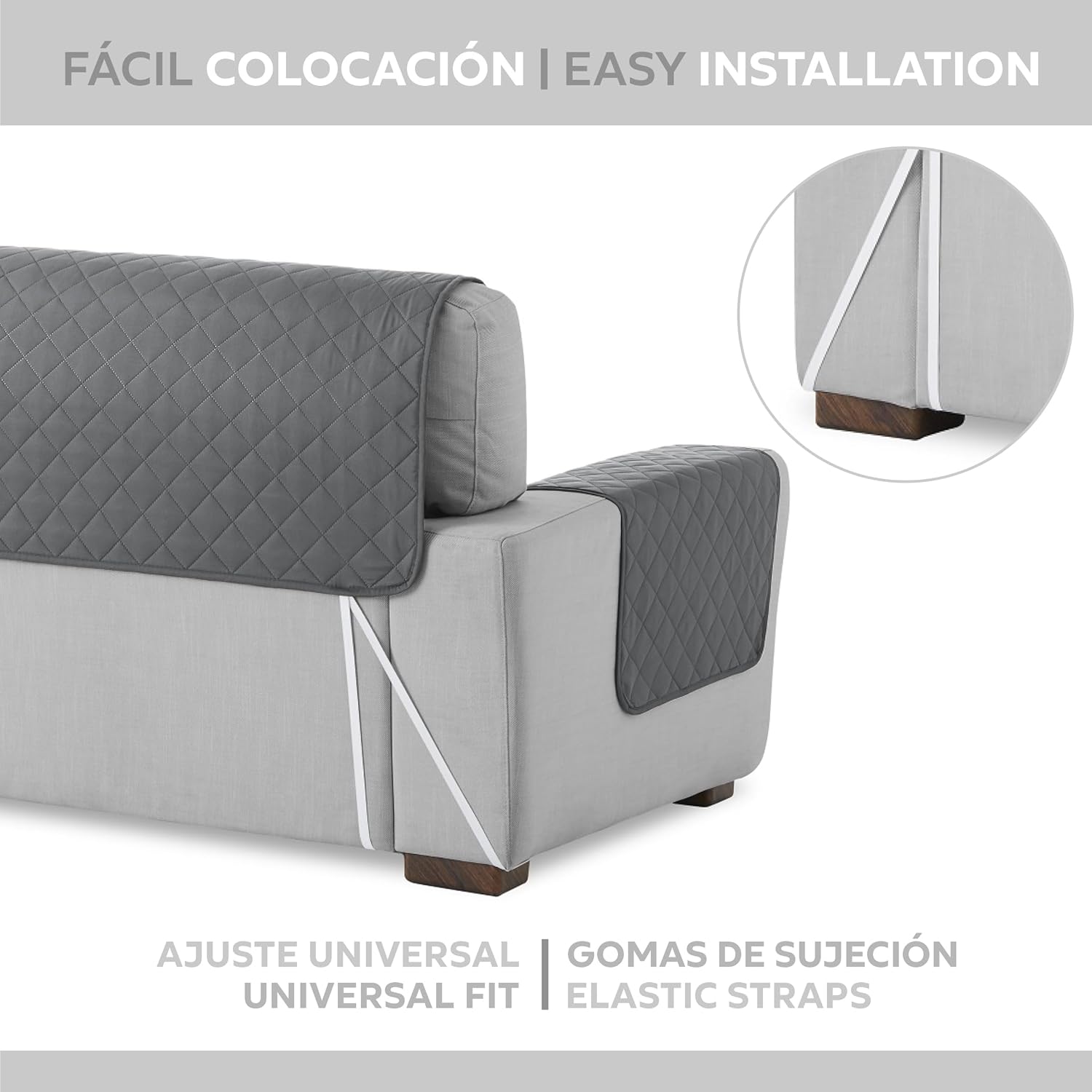 Thumbnail 4 de textil-home Funda Cubre Sofá Chaise Longue Malu ❤️ 240cm Gris