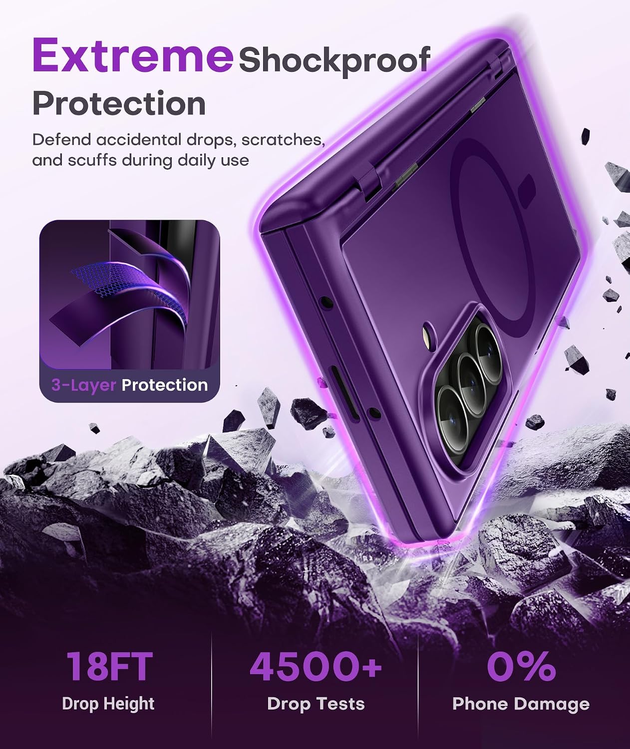 Detalle 2 de BERFY Z Fold 7 Case with Privacy Screen Protector, Hidden Kickstand & MagSafe Compatibility (Purple)
