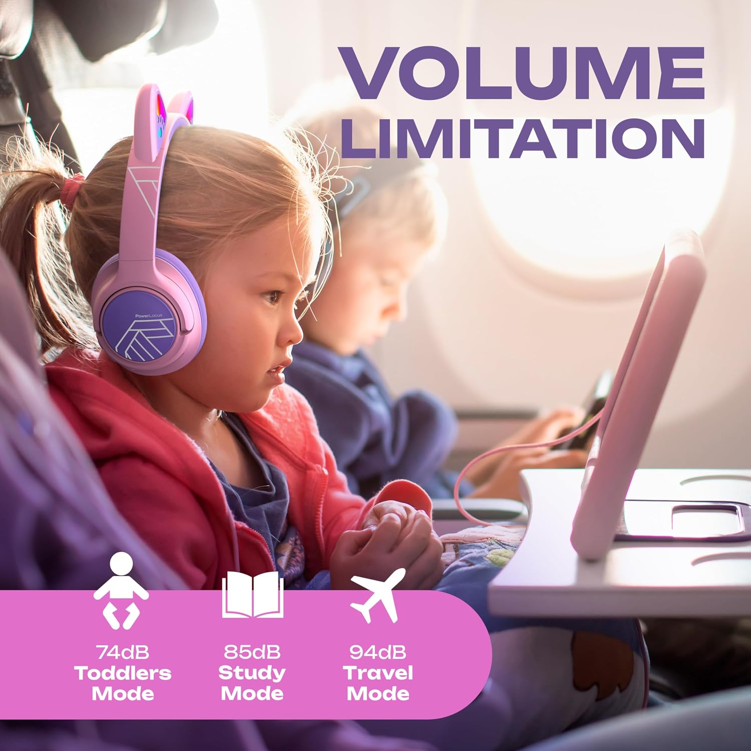 Detalle 2 de PowerLocus Auriculares Bluetooth para Niños con Luces LED