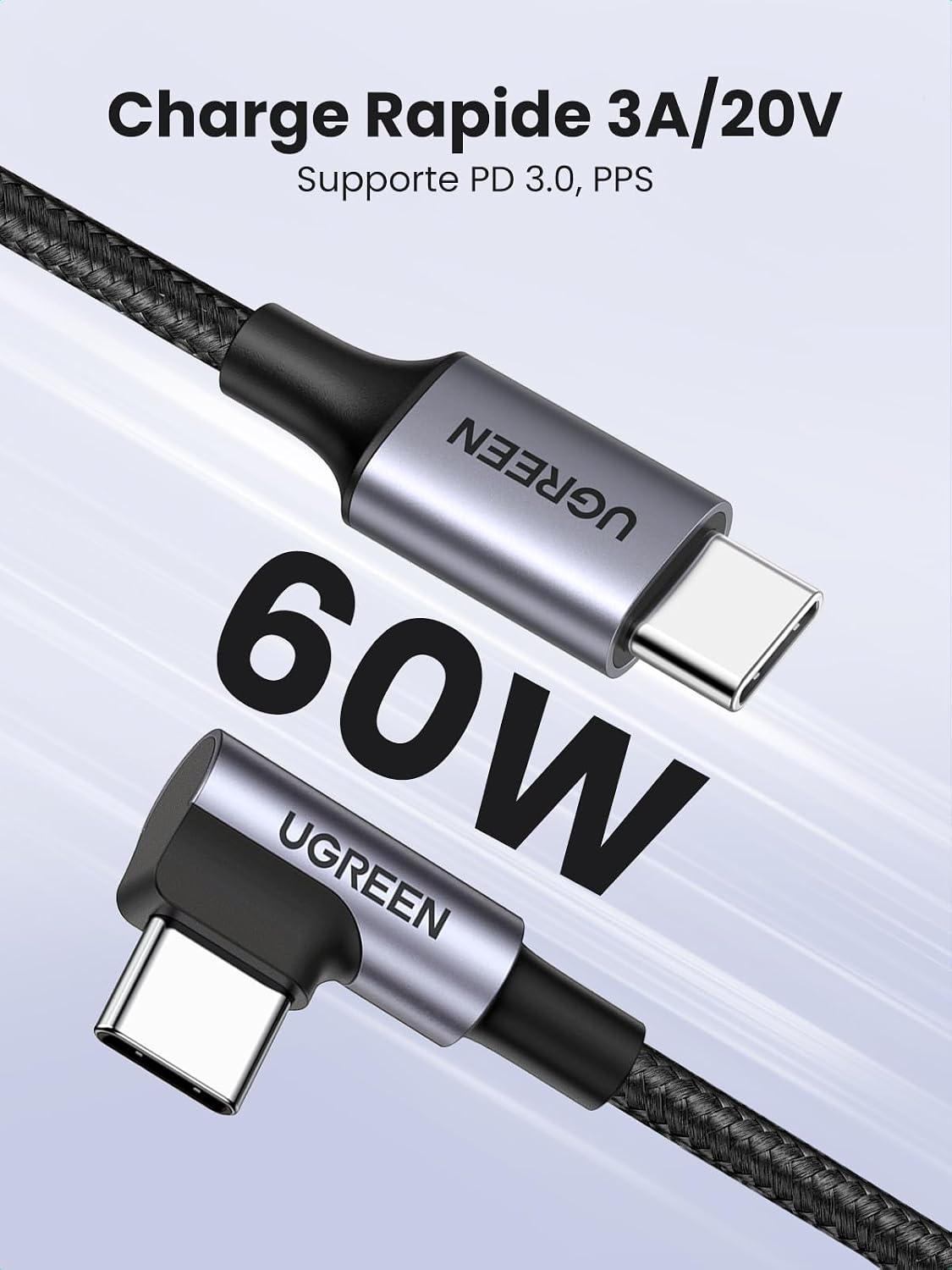 Detalle 2 de UGREEN Câble USB‑C coudé 60W 2 m pour charge rapide