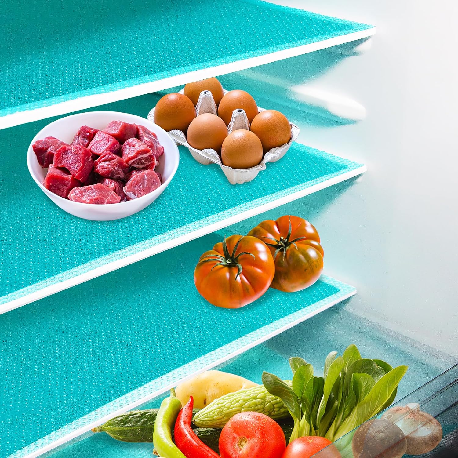 Detalle de Daixers 10-Pack Washable Fridge Liner Mats (Food-Grade EVA, Blue)