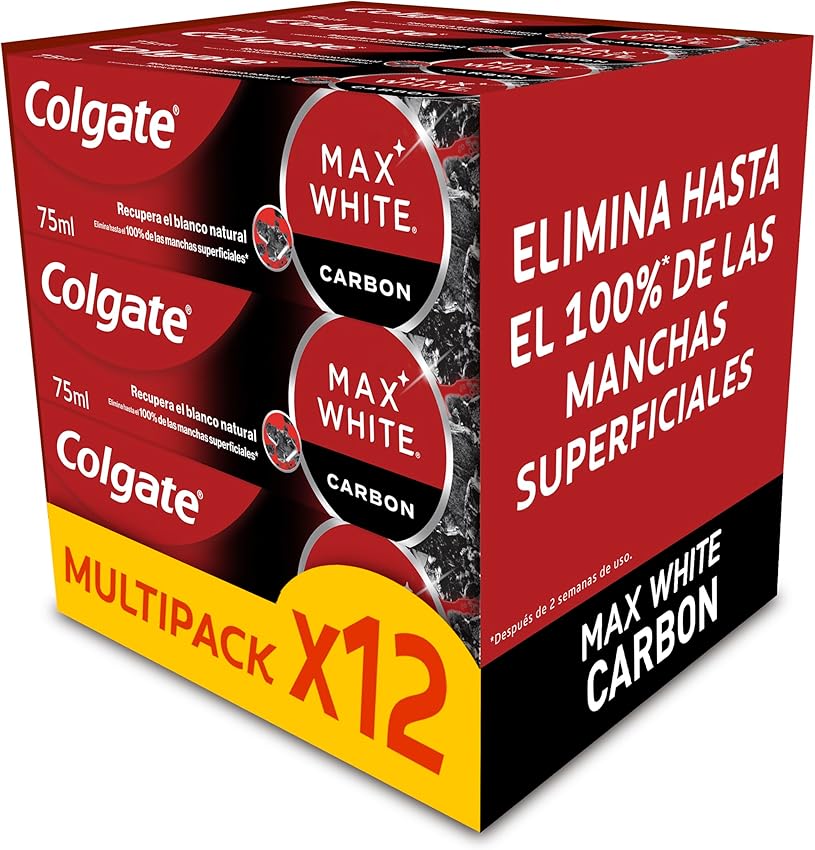 Detalle de Colgate Max White Carbón Activo 12 x 75 ml 🪥