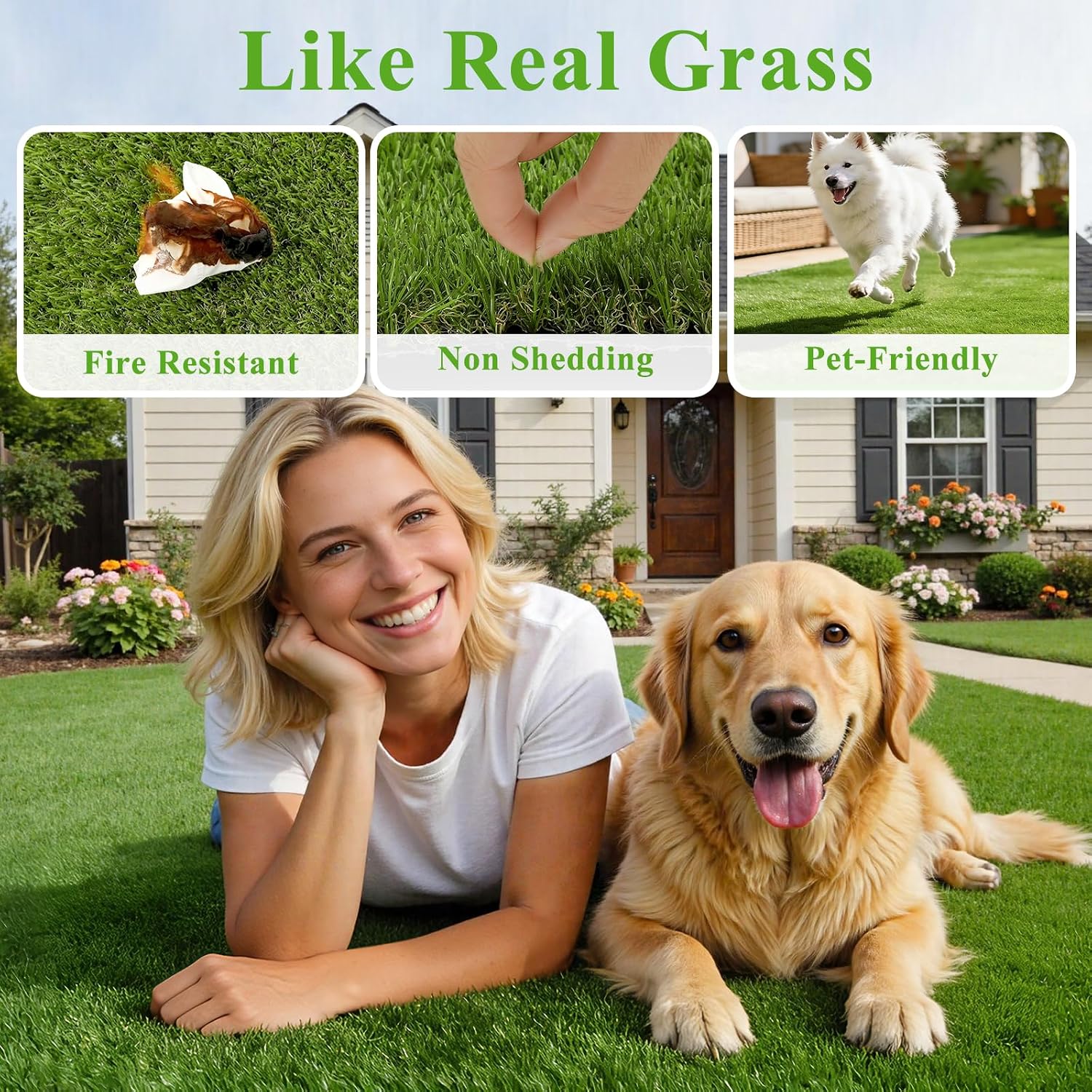 Detalle 2 de HEBE RUGS Grass001 Artificial Grass Rug, 40 x 59 Inch, 1.4-Inch Pile