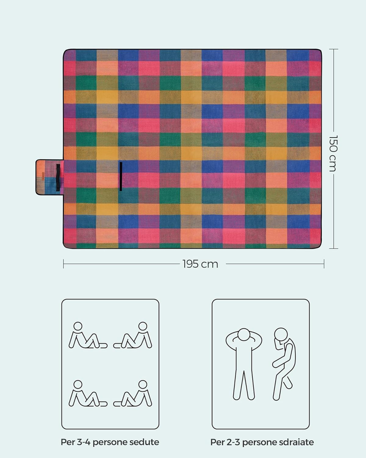 Thumbnail 2 de SONGMICS Coperta da Pic-nic GCM50K: impermeabile, pieghevole e multiuso 195 x 150 cm