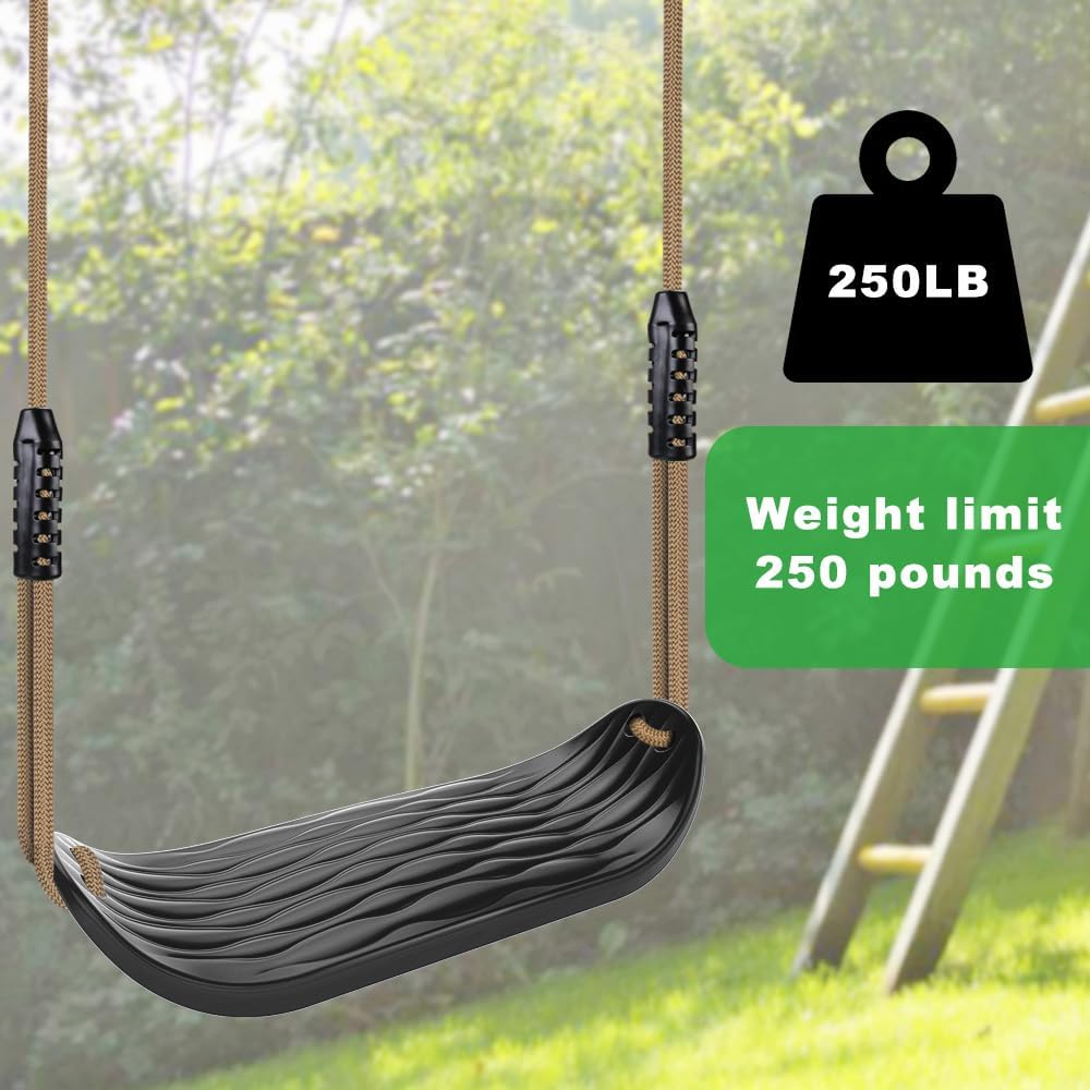 Detalle de SELEWARE Kunststoff-Schaukelsitz-Set (2er-Pack) mit verstellbarem Seil & 4 Karabinern – rutschfest, schwarz