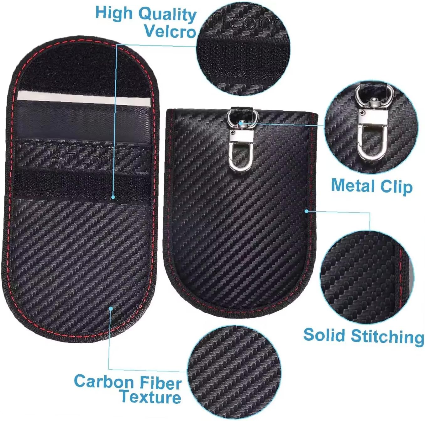 Detalle de KAV Faraday Car Key Fob Protector Pouch Bag – Carbon Fibre, Compact RFID Blocking Wallet