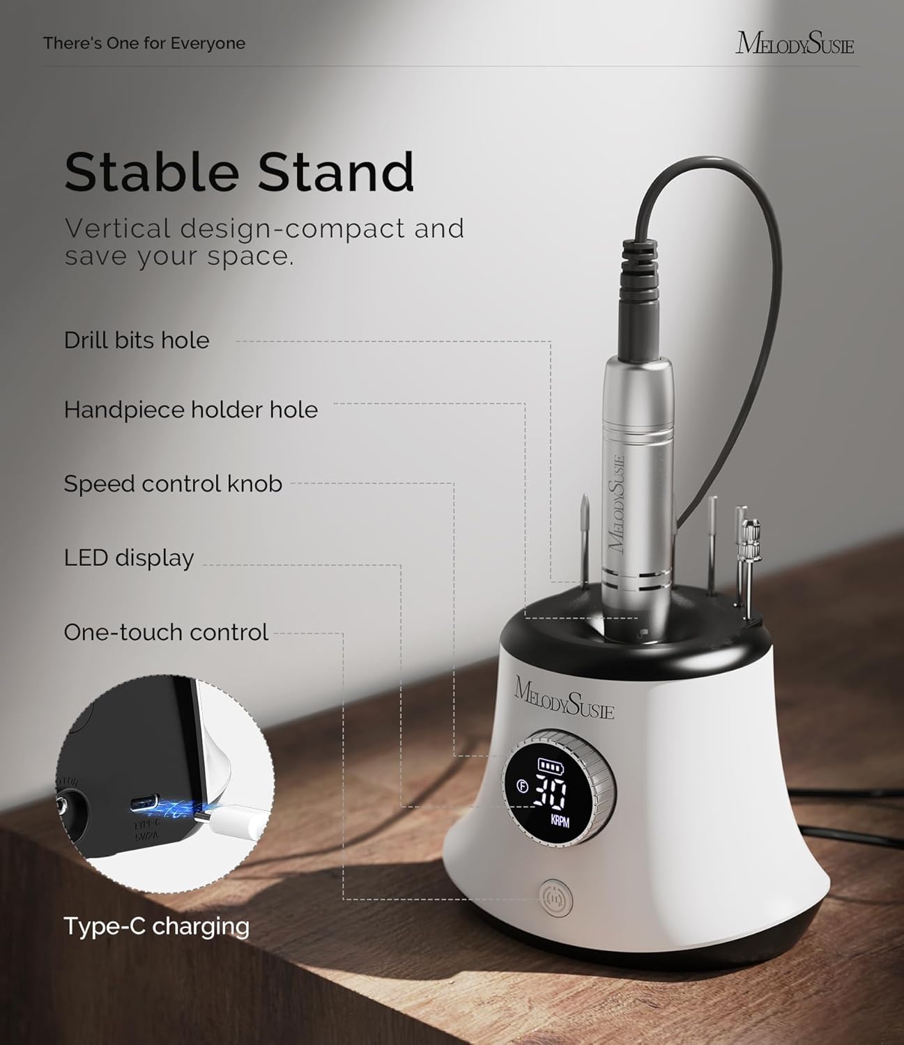 Thumbnail 5 de MelodySusie Ponceuse pour Ongles Professionnel 30000RPM – 6 embouts, sans fil, stabilité et confort