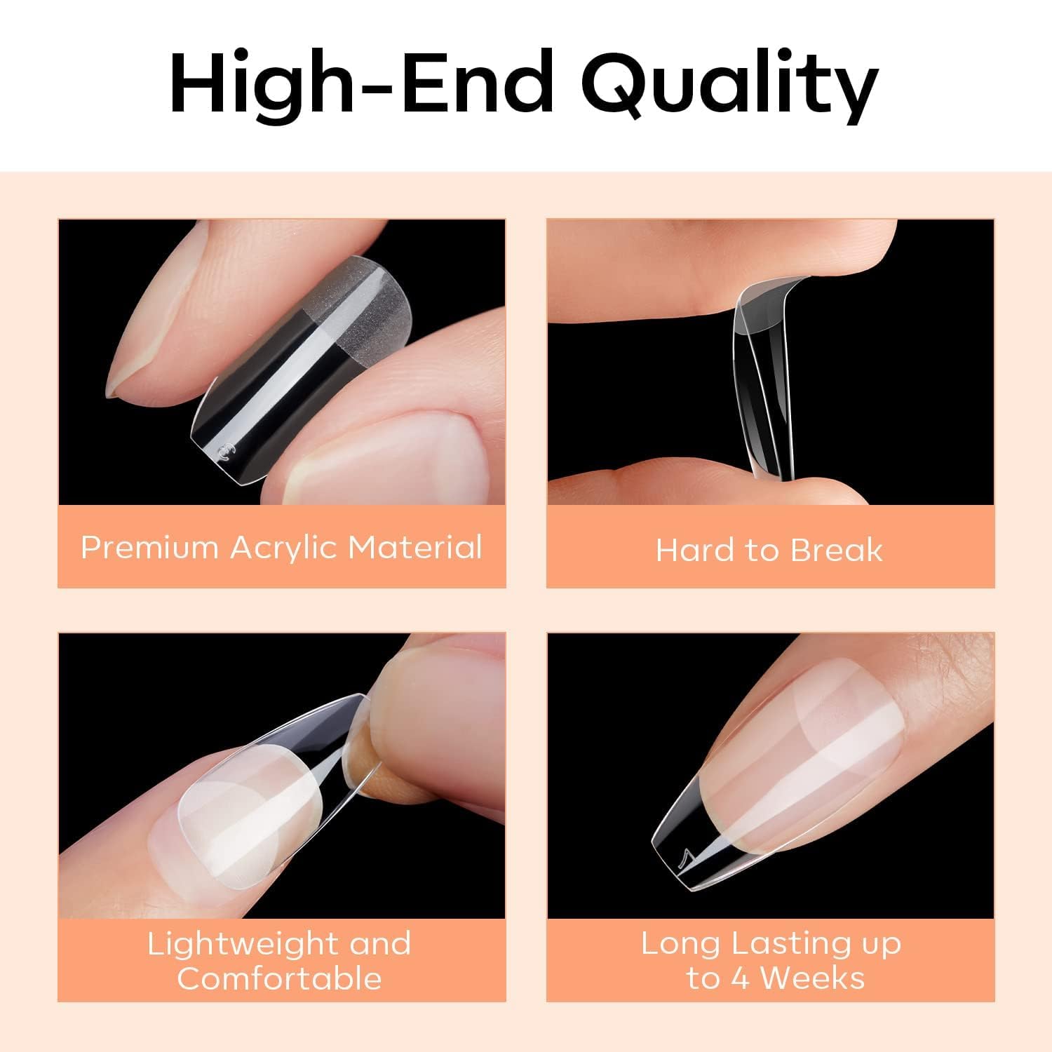 Detalle de Modelones Nageltips 510 Stück – Full Cover Nagel Tips Set, Short Coffin Form, PMMA Harz