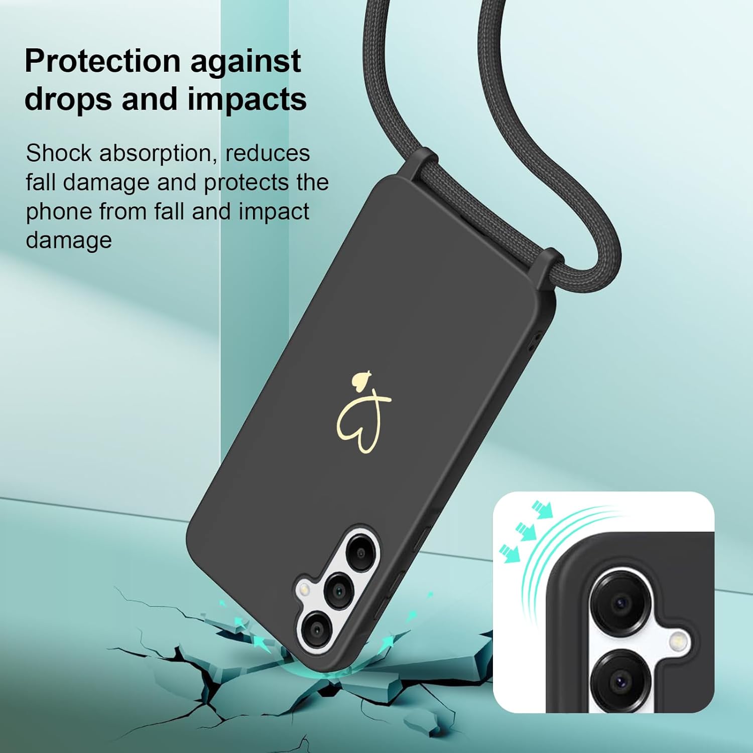 Thumbnail 4 de Yichxu Handyband-Hülle für Samsung Galaxy A05s mit Band – Herz Design, Silikonhülle mit Kette, schutzhafte Liquid Silicone Case