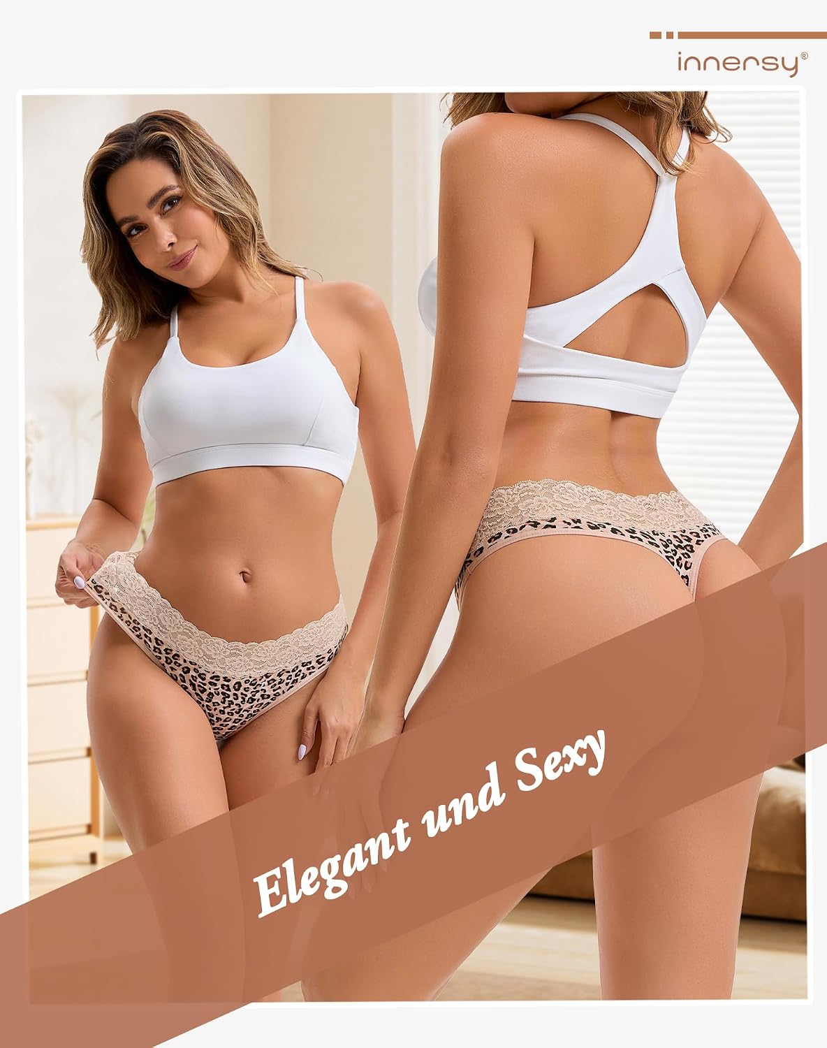 Detalle de INNERSY String Tanga Damen mit Spitze (6er Pack) – Stretch-Baumwolle & T-Back