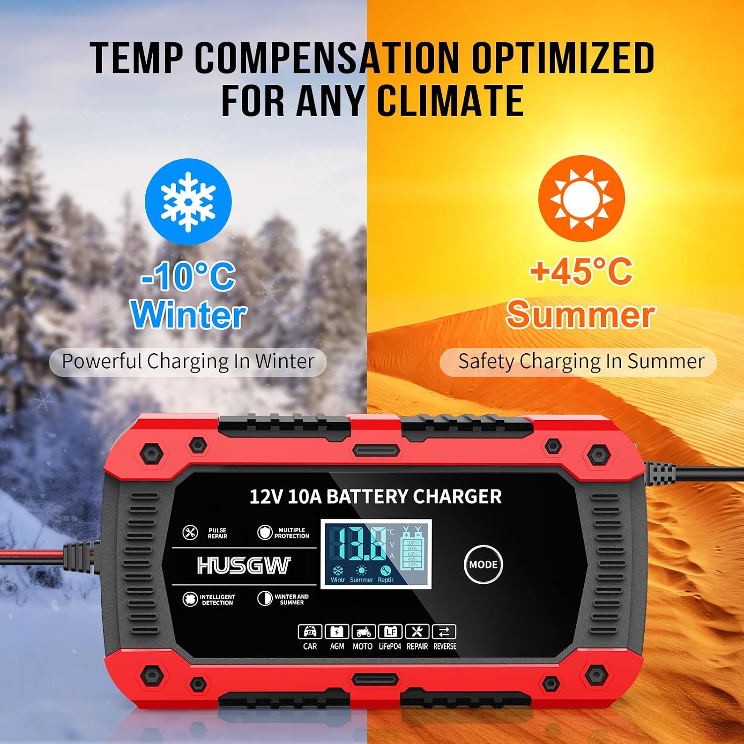 Thumbnail 3 de 10Amp 12V Automatic Smart Car Battery Charger/Maintainer with Temperature Compensation (Pulse Repair & Desulfator)