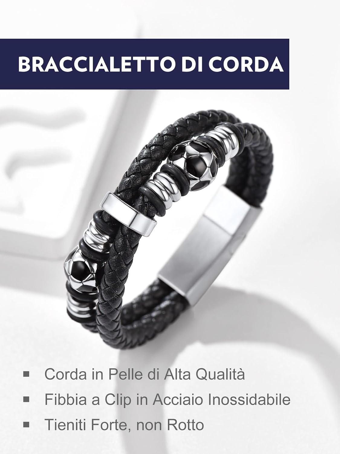 Detalle 2 de Bandmax Bracciale Uomo Pelle Cuoio 19 cm