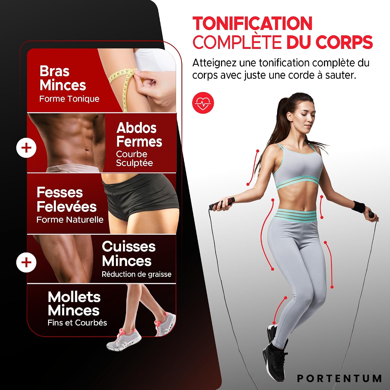 Detalle de PORTENTUM Corde à Sauter Sport 2,8 m — Robuste, réglable et fluide pour enfant et adulte