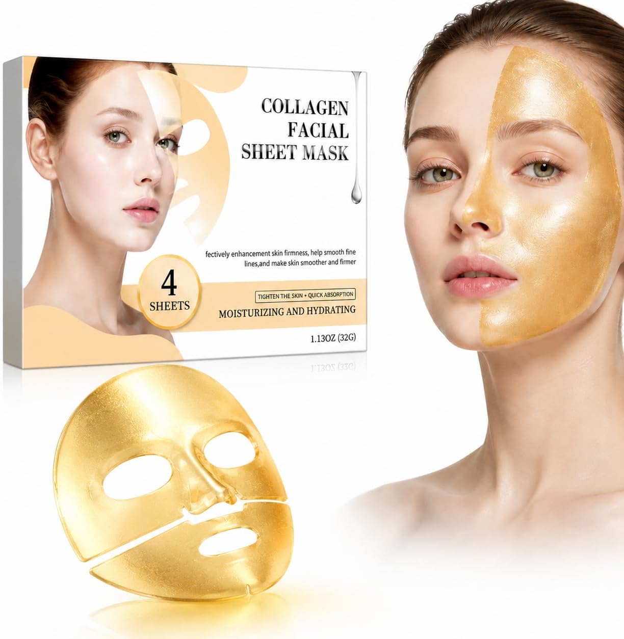 Detalle de Masque Collagene Visage Hydratant – Masque Hydrogel Doré à Double Partie