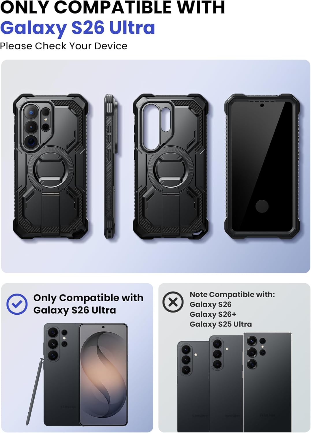 Thumbnail 1 de i-Blason Armorbox Case for Samsung Galaxy S26 Ultra (6.9") with MagSafe, Belt Clip & Built-in Screen Protector, Black