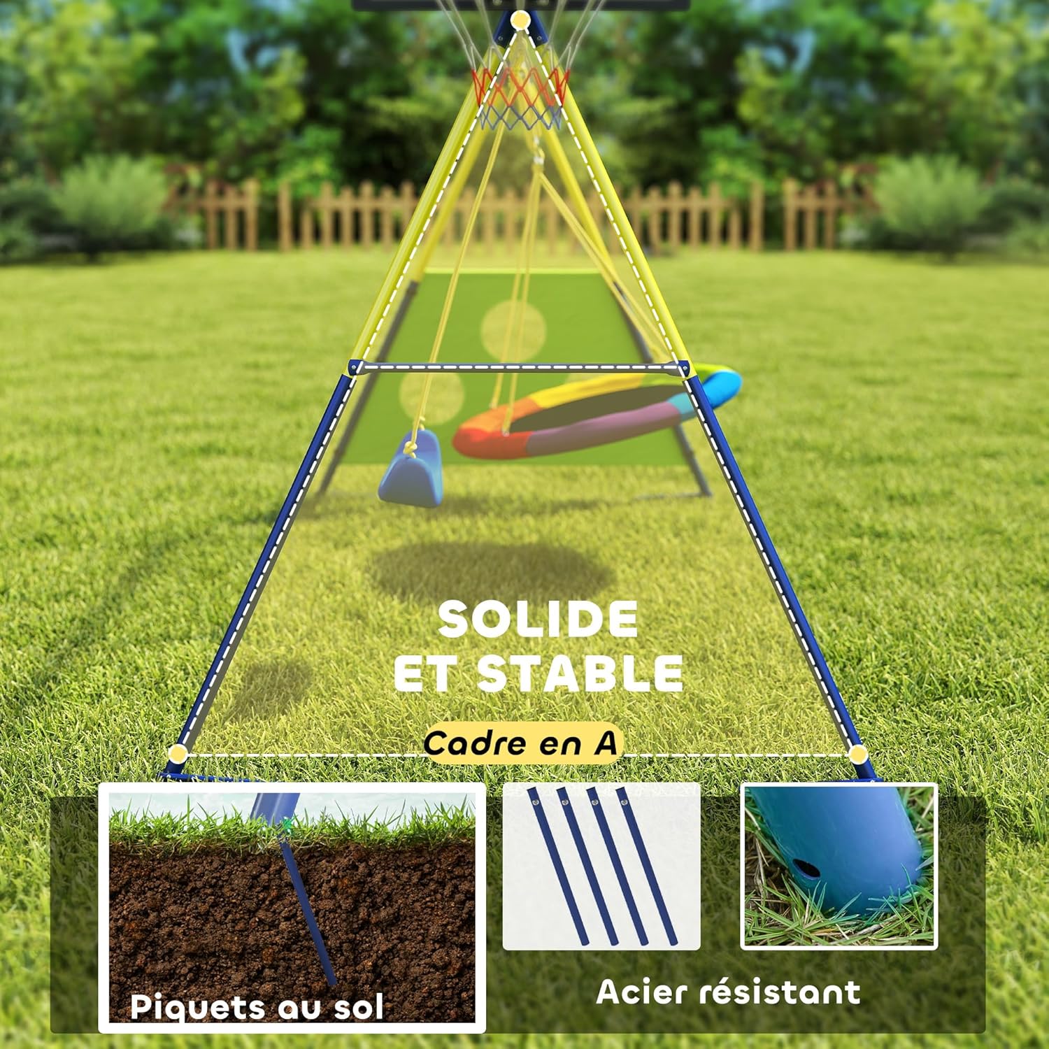 Detalle de AIYAPLAY Balançoire Portique Enfants 4-en-1 – jeu extérieur robuste pour 3–8 ans