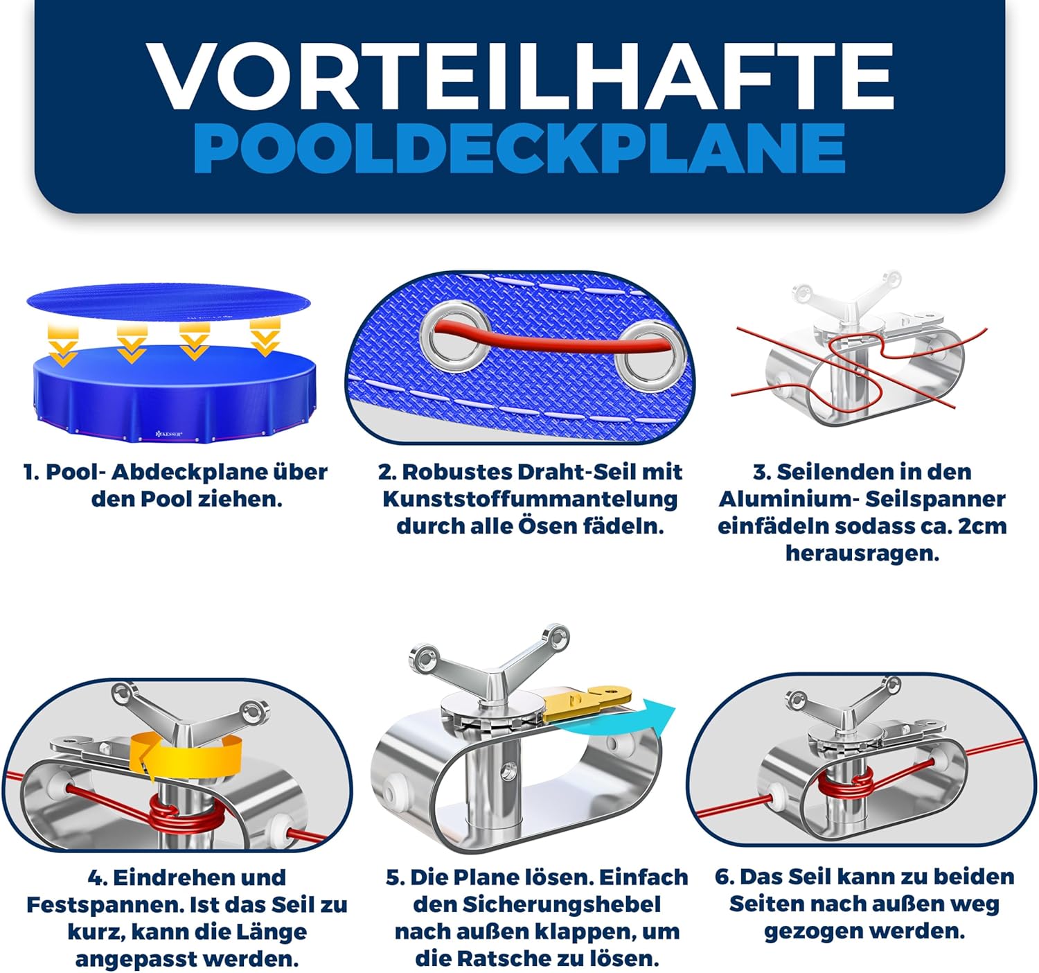 Thumbnail 6 de KESSER Solar Poolabdeckung Rund Ø366 cm – robuste PE Abdeckplane mit Seil-/Spannsystem