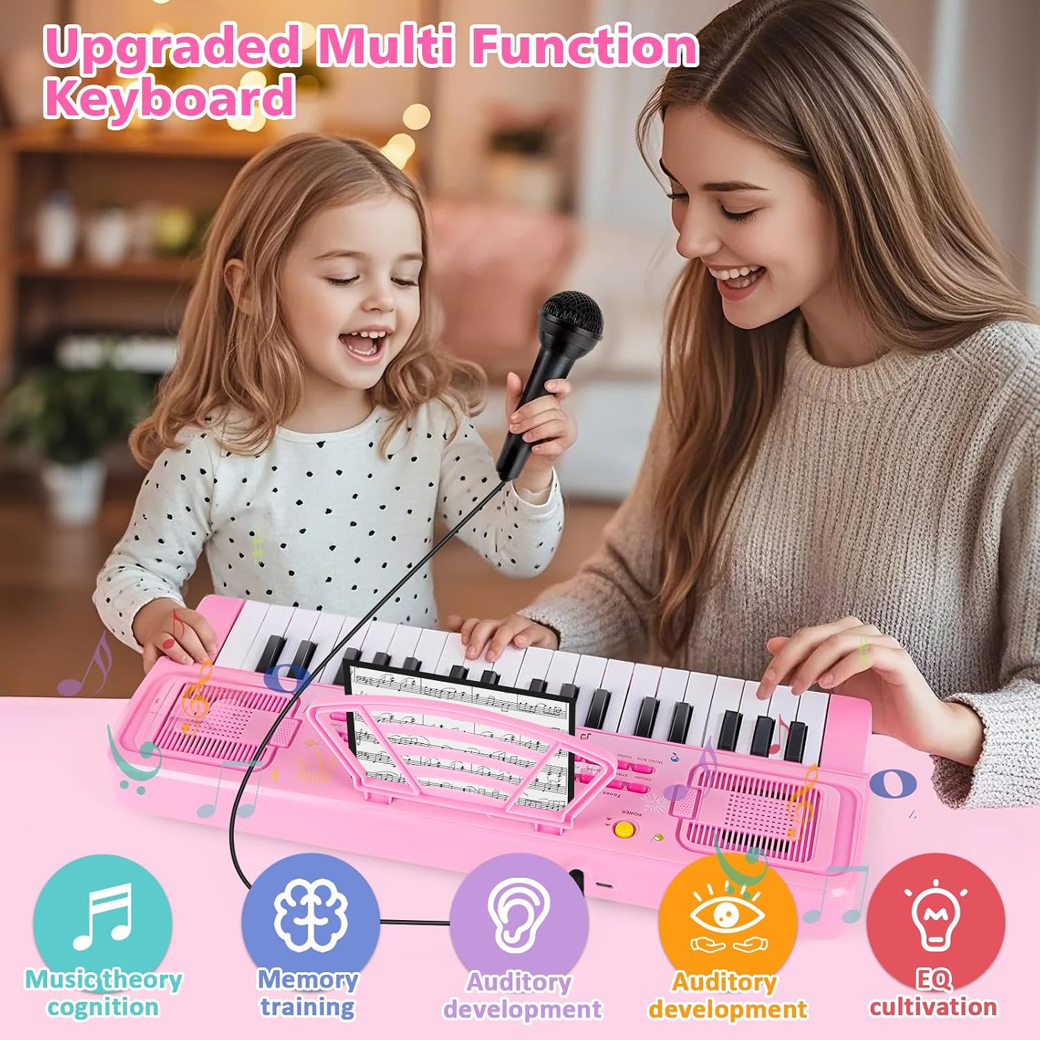Thumbnail 2 de Kids Piano Keyboard, 37 Keys: Portable Pink Electronic Keyboard for 3–9 Year Olds
