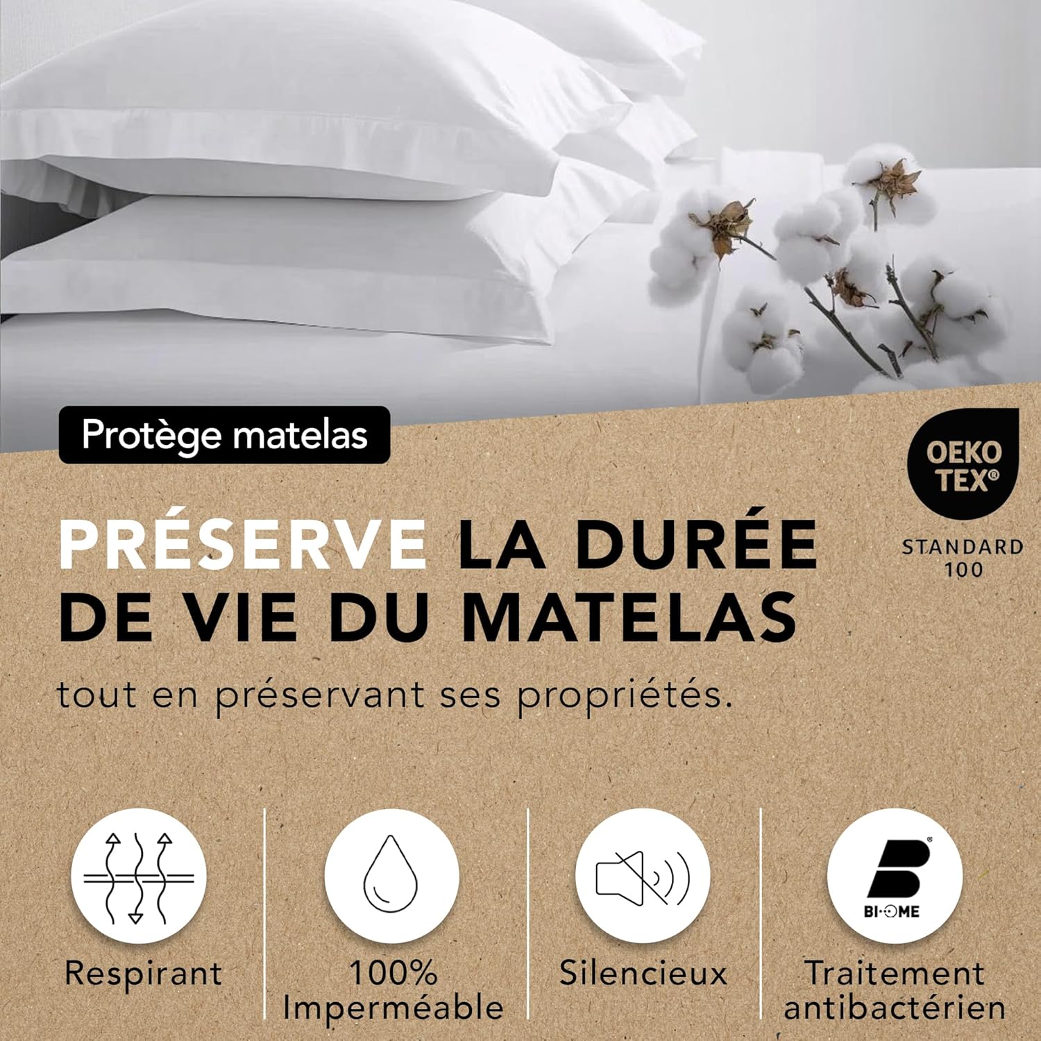 Thumbnail 1 de Ôhm Protège Matelas 160x200 cm imperméable en coton (alèse forme drap-housse) anti-acariens