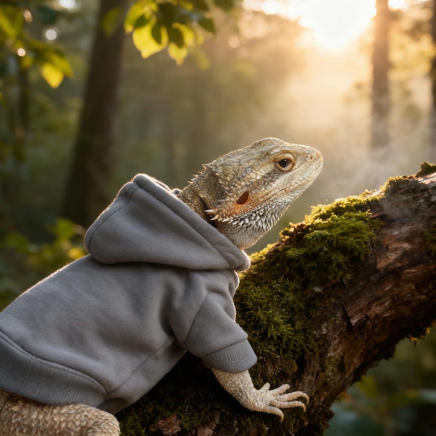 Detalle 2 de CQJ Lizard Clothes for Bearded Dragons: Soft Cotton Hoodie (Grey) for Reptiles