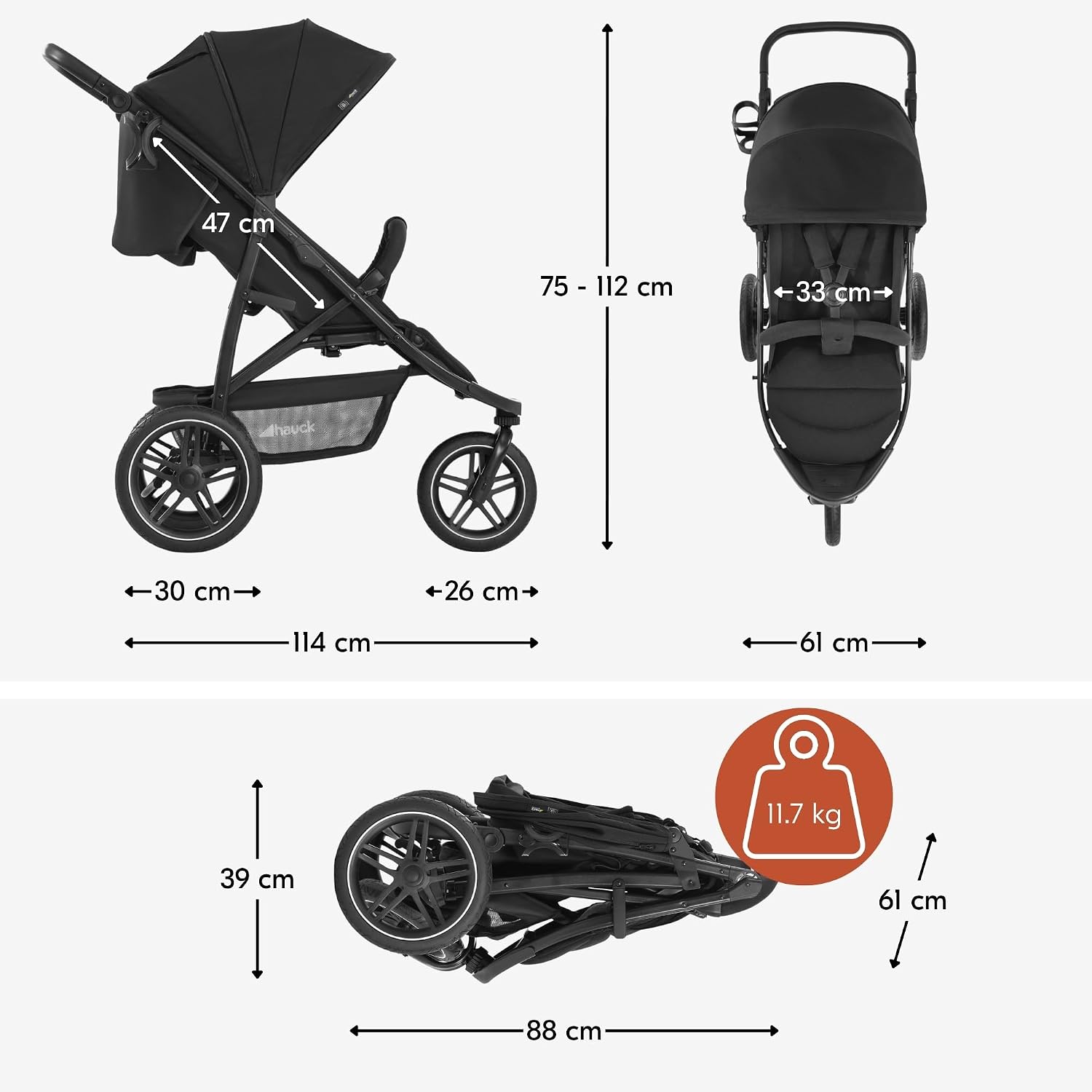Thumbnail 4 de hauck Rapid 3R Schwarz – Dreirad-Kinderbuggy mit Federung, Liegeposition und UV-Schutz 50+