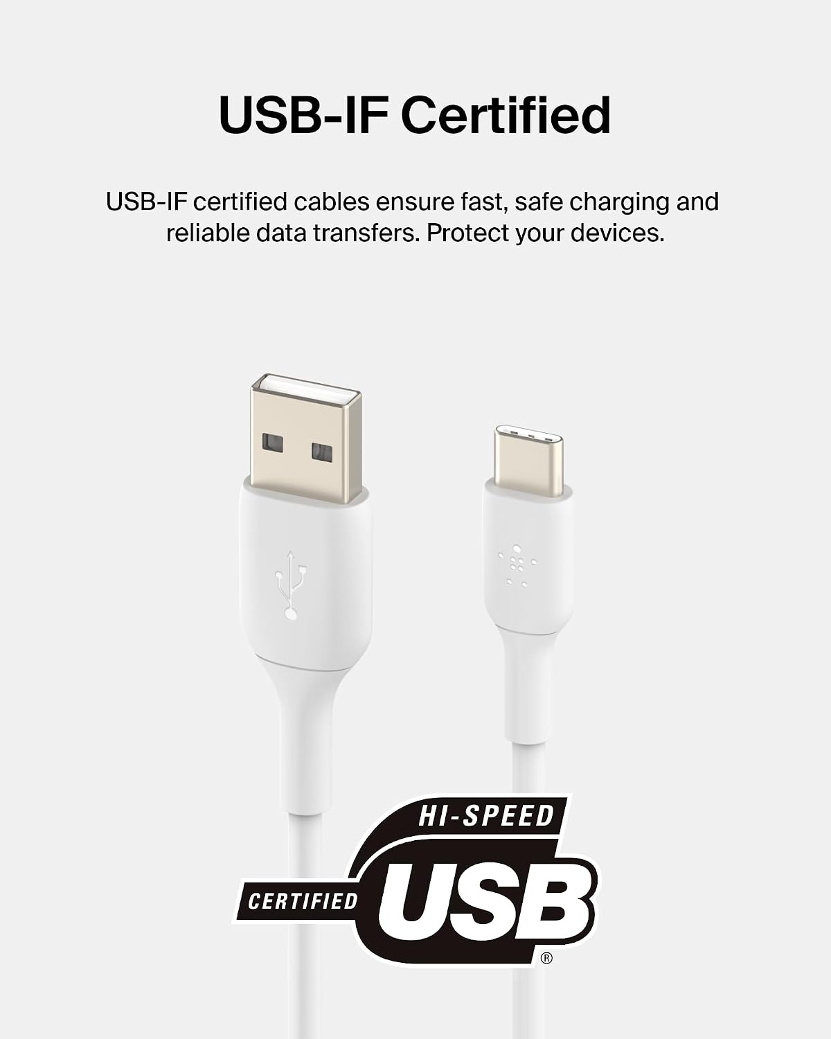 Detalle de Belkin BoostCharge USB-C-Ladekabel 2er-Set, USB-C zu USB-A/USB-C, 1 m – Weiß