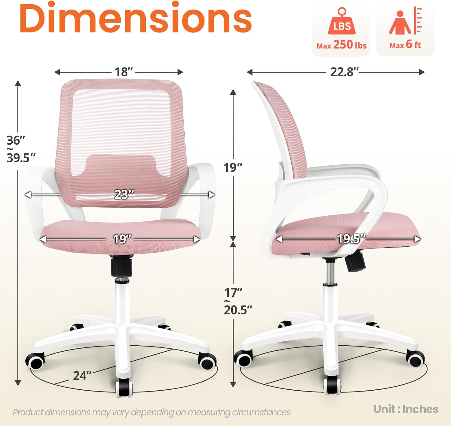 Detalle de NEO CHAIR Desk Chair, Pastel Pink Mesh Back, Adjustable Height, 360° Swivel