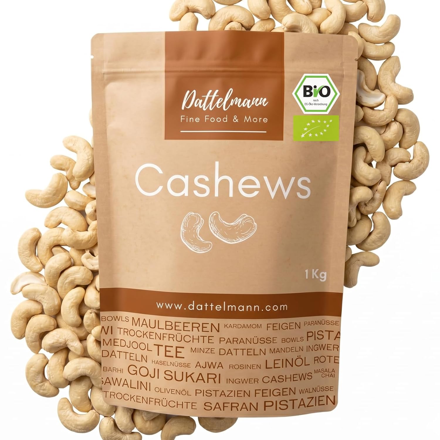 Detalle de DATTELMANN® Bio Cashewkerne 1KG – Ganze Cashewnüsse, roh & unbehandelt