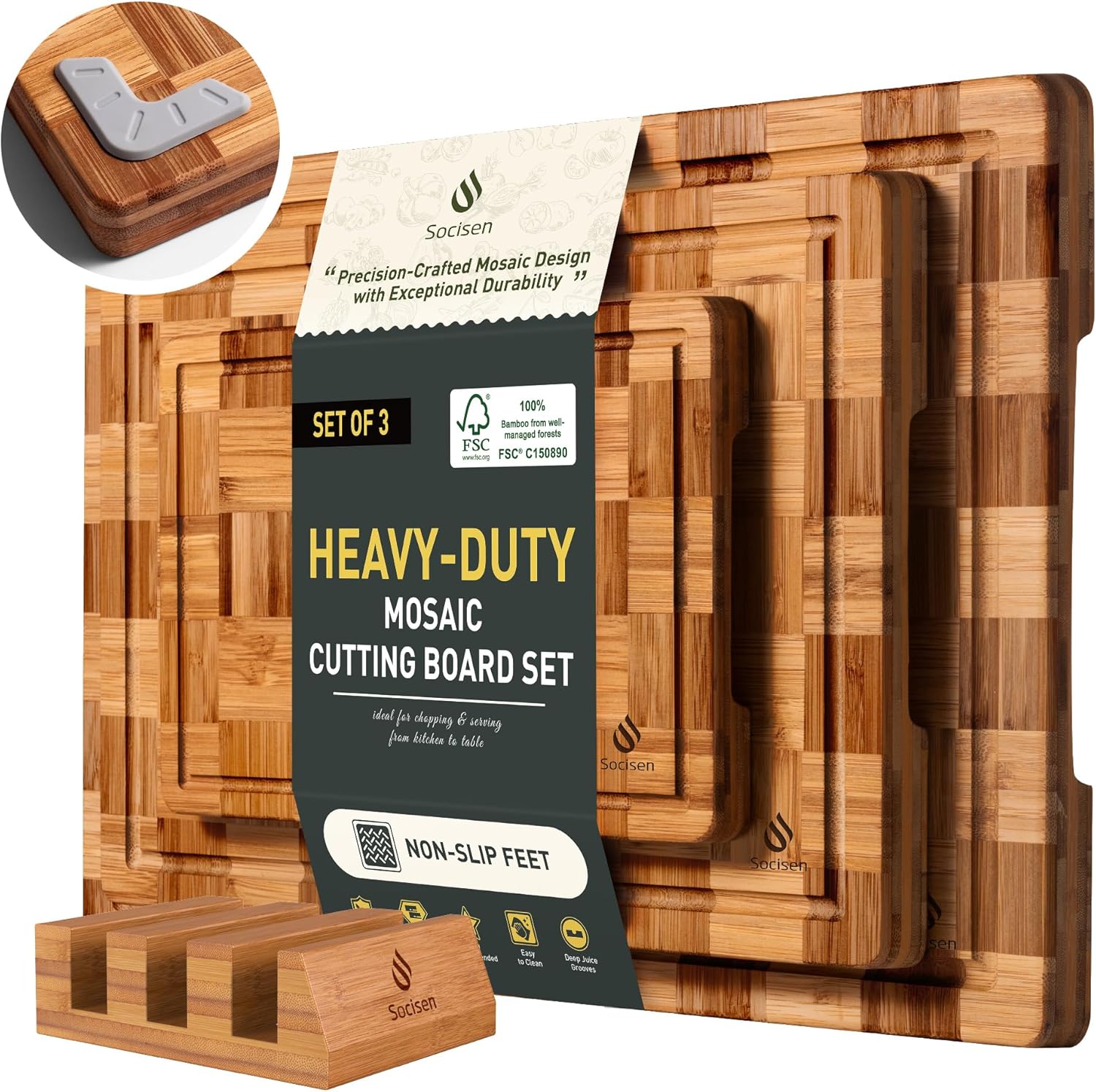 Detalle de Socisen 3-Pack Bamboo Cutting Boards 5-Layer ๐ฝ