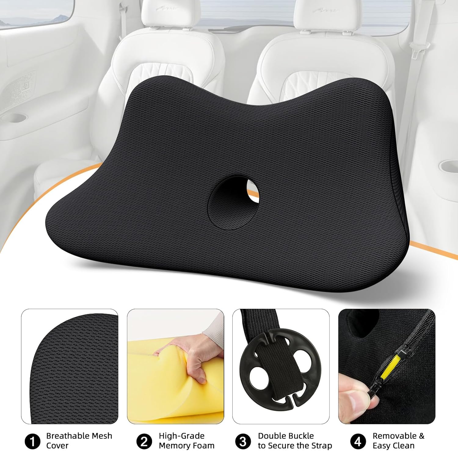 Thumbnail 3 de Benazcap Memory Foam Lumbar Cushion for Car Seats – back support pillow with dual buckle fixing